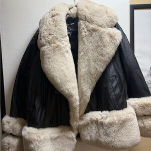 Fashionova Luxurious Black and Cream Faux Fur Women's Coat